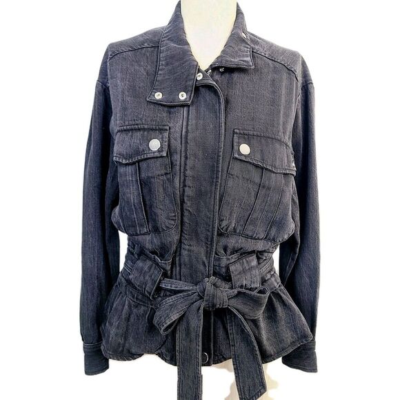 Dear John Austin Cambray Jacket XS Charcoal Gray Full Zip‎ Belted Military - Picture 1 of 10
